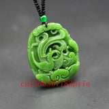 Green Jade Phoenix Pendant Necklace - Hand-Carved Charm Amulet for Men Women