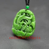 Green Jade Phoenix Pendant Necklace - Hand-Carved Charm Amulet for Men Women