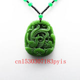 Green Jade Phoenix Pendant Necklace - Hand-Carved Charm Amulet for Men Women