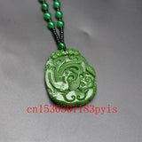 Green Jade Phoenix Pendant Necklace - Hand-Carved Charm Amulet for Men Women