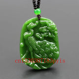 Green Jade Phoenix Pendant Necklace Chinese Hand-Carved Charm Jadeite Amulet