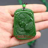Green Jade Phoenix Pendant Necklace Chinese Hand-Carved Charm Jadeite Lucky