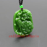 Green Jade Phoenix Pendant Necklace Chinese Hand-Carved Charm Jadeite Amulet