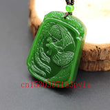 Green Jade Phoenix Pendant Necklace Chinese Hand-Carved Charm Jadeite Lucky
