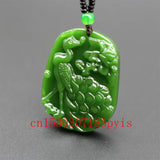 Green Jade Phoenix Pendant Necklace Chinese Hand-Carved Charm Jadeite Amulet