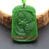Green Jade Phoenix Pendant Necklace Chinese Hand-Carved Charm Jadeite Lucky