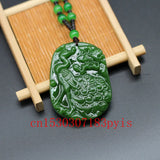 Green Jade Phoenix Pendant Necklace Chinese Hand-Carved Charm Jadeite Amulet