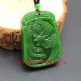 Green Jade Phoenix Pendant Necklace Chinese Hand-Carved Charm Jadeite Lucky