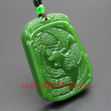 Green Jade Phoenix Pendant Necklace Chinese Hand-Carved Charm Jadeite Lucky