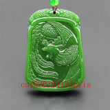 Green Jade Phoenix Pendant Necklace Chinese Hand-Carved Charm Jadeite Lucky