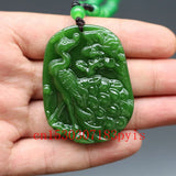 Green Jade Phoenix Pendant Necklace Chinese Hand-Carved Charm Jadeite Amulet