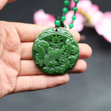 Natural Green Jade Phoenix Pendant Necklace Chinese Hand-Carved Charm Jewelry