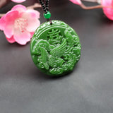 Natural Green Jade Phoenix Pendant Necklace Chinese Hand-Carved Charm Jewelry