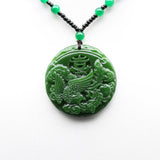 Natural Green Jade Phoenix Pendant Necklace Chinese Hand-Carved Charm Jewelry