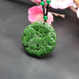 Natural Green Jade Phoenix Pendant Necklace Chinese Hand-Carved Charm Jewelry