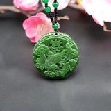 Natural Green Jade Phoenix Pendant Necklace Chinese Hand-Carved Charm Jewelry
