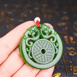 Green Jade Phoenix Pendant Necklace Hollow Carved Charm Amulet