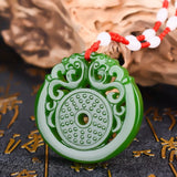 Green Jade Phoenix Pendant Necklace Hollow Carved Charm Amulet