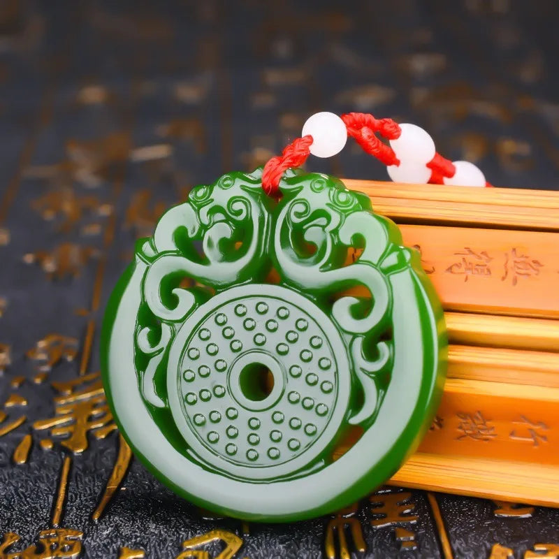 Green Jade Phoenix Pendant Necklace Hollow Carved Charm Amulet