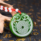 Green Jade Phoenix Pendant Necklace Hollow Carved Charm Amulet