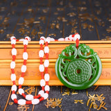Green Jade Phoenix Pendant Necklace Hollow Carved Charm Amulet
