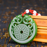 Green Jade Phoenix Pendant Necklace Hollow Carved Charm Amulet