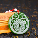 Green Jade Phoenix Pendant Necklace Hollow Carved Charm Amulet