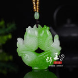 Green Jade Pisces Pendant Necklace Charm Hand-Carved Luck Amulet