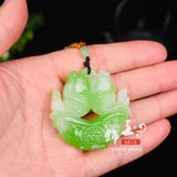 Green Jade Pisces Pendant Necklace Charm Hand-Carved Luck Amulet
