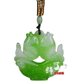 Green Jade Pisces Pendant Necklace Charm Hand-Carved Luck Amulet
