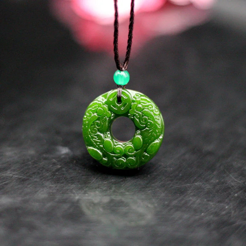 Green Jade Pixiu Buckle Pendant Necklace Chinese Jewellery
