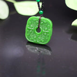Green Jade Pixiu Pendant Necklace Double-sided Hollow Carved Charm Amulet