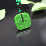 Green Jade Pixiu Pendant Necklace Double-sided Hollow Carved Charm Amulet