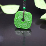 Green Jade Pixiu Pendant Necklace Double-sided Hollow Carved Charm Amulet