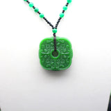 Green Jade Pixiu Pendant Necklace Double-sided Hollow Carved Charm Amulet