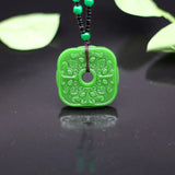 Green Jade Pixiu Pendant Necklace Double-sided Hollow Carved Charm Amulet