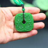 Green Jade Pixiu Pendant Necklace Double-sided Hollow Carved Charm Amulet