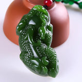 Hand-Carved Green Jade Pixiu Tiger Pendant Necklace Charm Jadeite Amulet