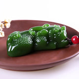 Green Jade Pixiu Tiger Pendant Necklace Chinese Hand-Carved Charm Jewelry