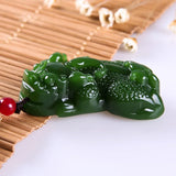 Hand-Carved Green Jade Pixiu Tiger Pendant Necklace Charm Jadeite Amulet