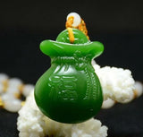 Natural Green Jade Purse Pendant Necklace Hand Carving Abacus Jewelry