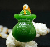 Natural Green Jade Purse Pendant Necklace Hand Carving Abacus Jewelry