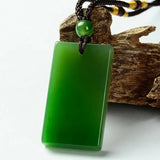 Natural Green Jade Rectangular Necklace Pendant Women Men Hetian Jades Stone Cha