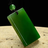 Natural Green Jade Rectangular Necklace Pendant Women Men Hetian Jades Stone Cha