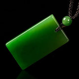 Natural Green Jade Rectangular Necklace Pendant Women Men Hetian Jades Stone Cha