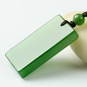 Natural Green Jade Rectangular Necklace Pendant Women Men Hetian Jades Stone Cha