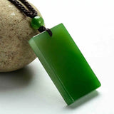 Natural Green Jade Rectangular Necklace Pendant Women Men Hetian Jades Stone Cha