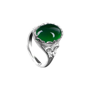 Green Jade Ring 925 Silver Jadeite Chalcedony Amulet Charm Jewelry