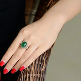 Green Jade Ring 925 Silver Jadeite Chalcedony Amulet Charm Jewelry