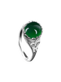 Green Jade Ring 925 Silver Jadeite Chalcedony Amulet Charm Jewelry